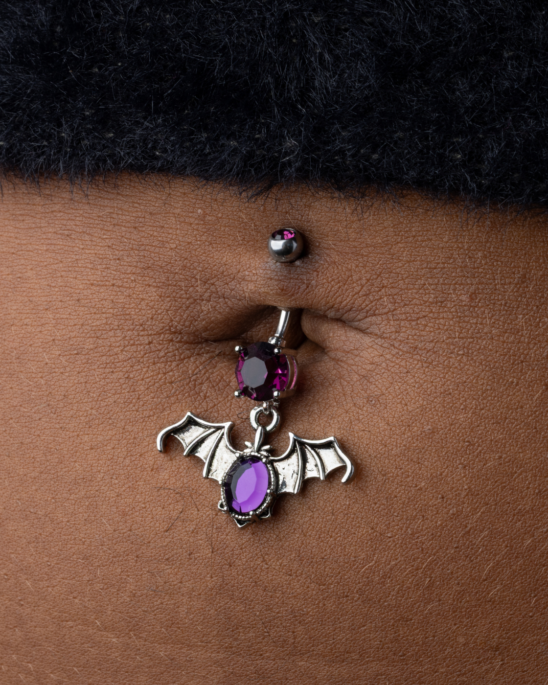 CZ Crystal Bat Dangling Belly Button Ring - Stainless Steel