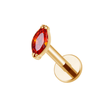 Internally Threaded CZ Crystal Marquise Flat Back Stud - Gold PVD ASTM F-136 Implant Grade Titanium