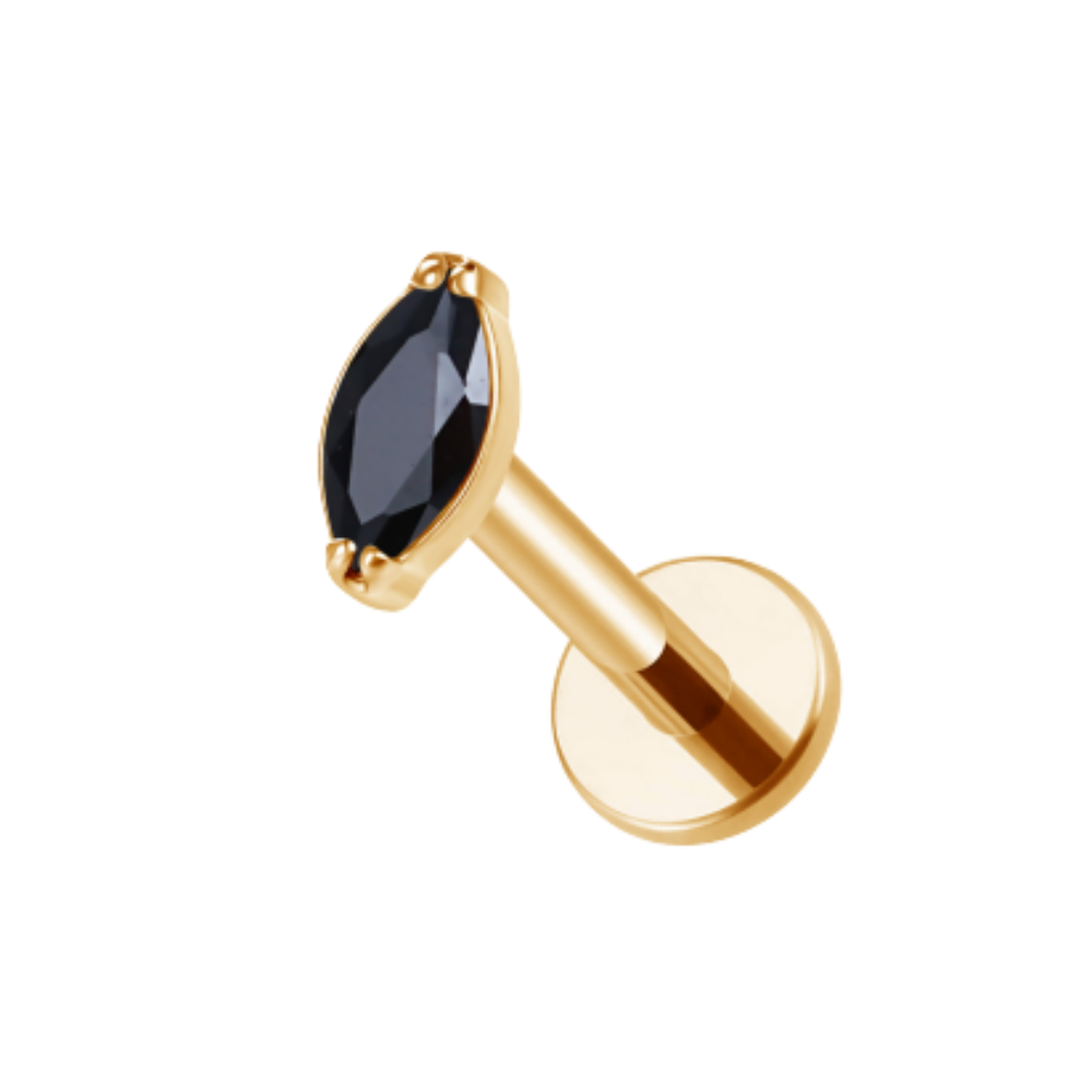Internally Threaded CZ Crystal Marquise Flat Back Stud - Gold PVD ASTM F-136 Implant Grade Titanium
