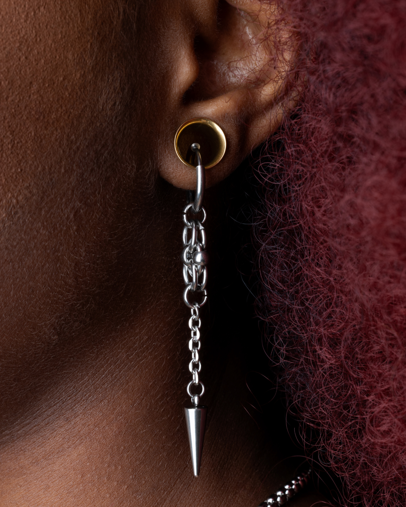 Chain Knot Long Spike Dangling Hoop Earrings - Pair - Stainless Steel