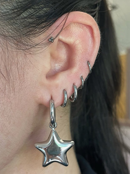 Chunky Star Dangling Huggie Hoop Earrings - Pair - Stainless Steel