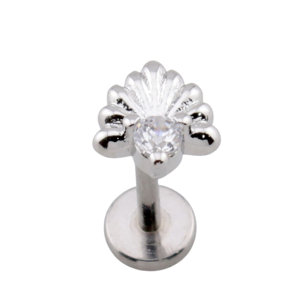 Threadless Push In CZ Crystal Onate Shell Flat Back Stud - 316L Stainless Steel