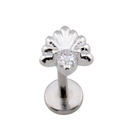 Threadless Push In CZ Crystal Onate Shell Flat Back Stud - 316L Stainless Steel