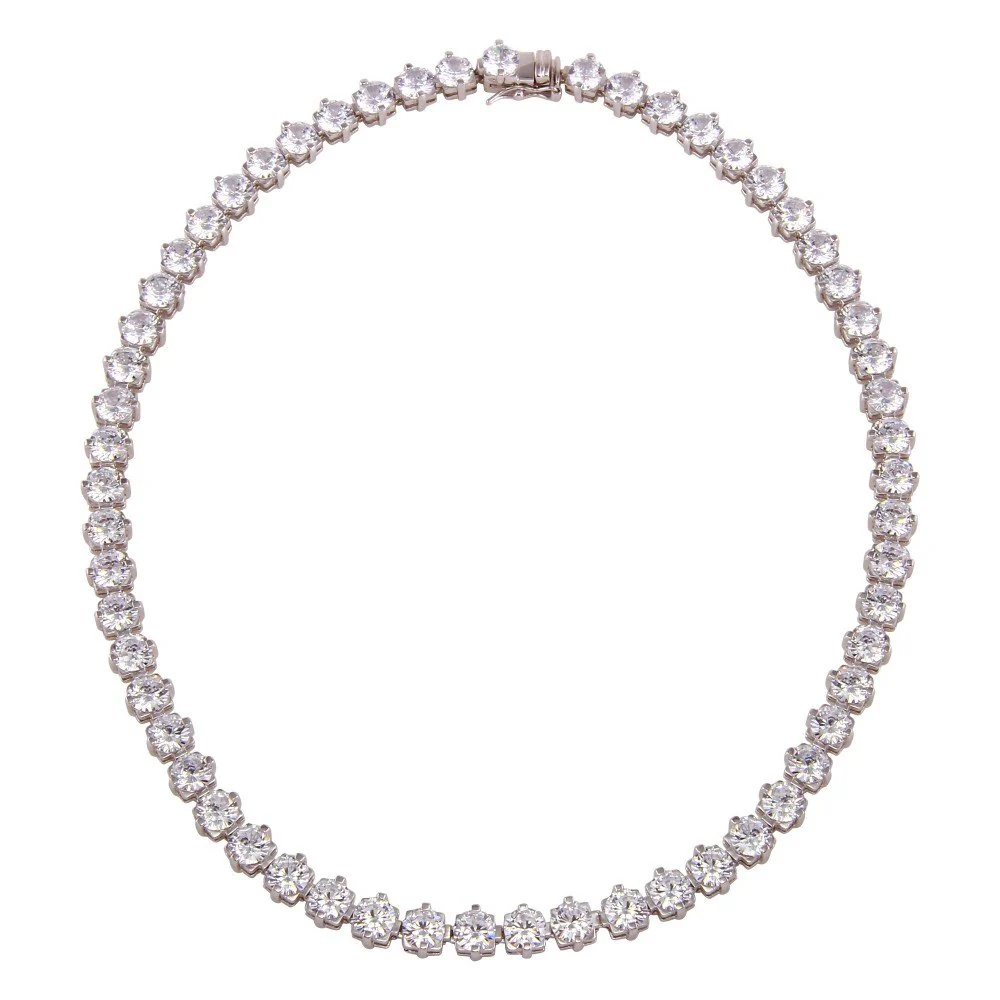 CZ Crystal Tennis Necklace - Rhodium Plated 925 Sterling Silver