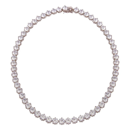 CZ Crystal Tennis Necklace - Rhodium Plated 925 Sterling Silver
