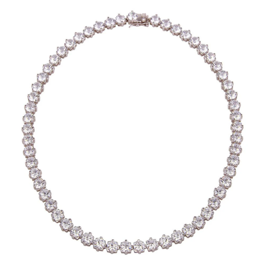 CZ Crystal Tennis Necklace - Rhodium Plated 925 Sterling Silver