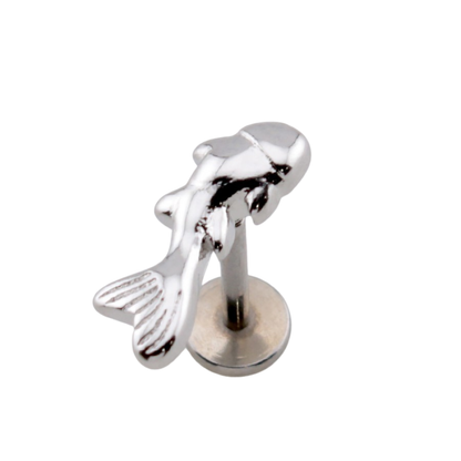 Threadless Push In Koi Fish Flat Back Stud - 316L Stainless Steel