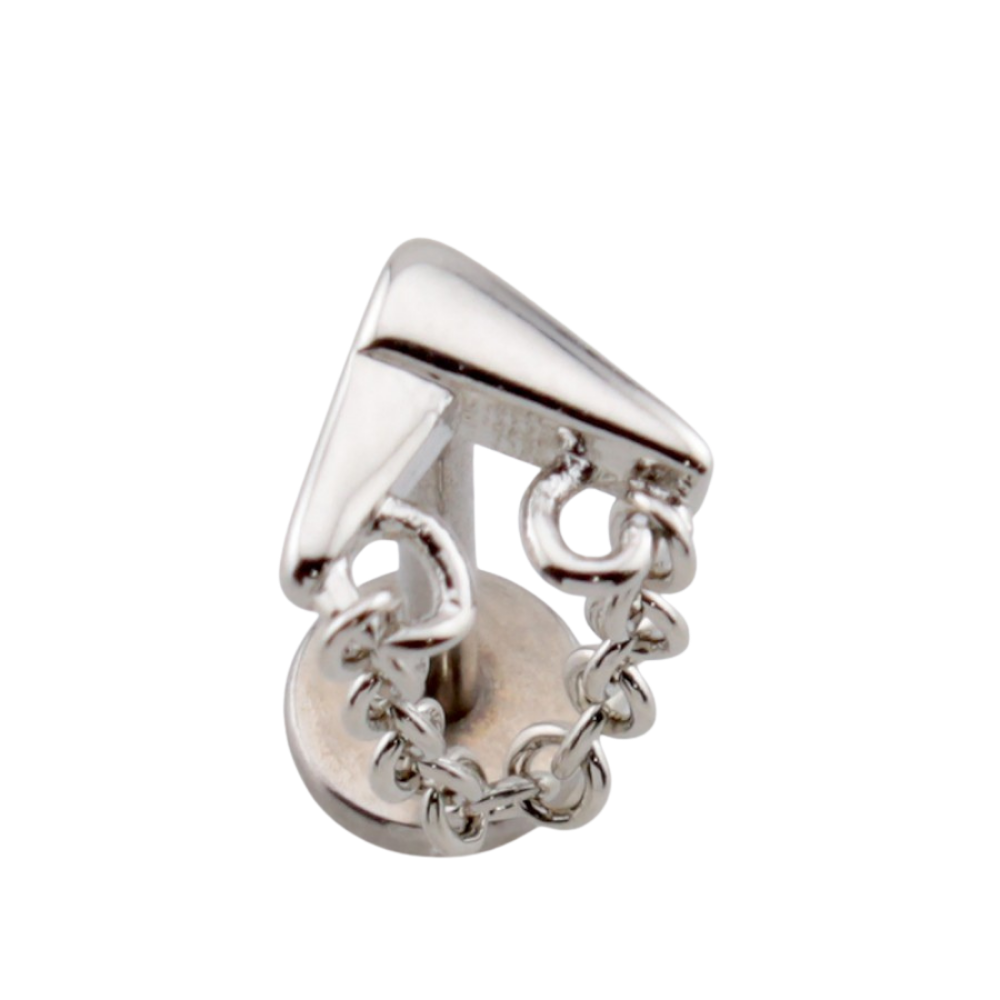 Threadless Push In Chevron with Dangling Chain Flat Back Stud - 316L Stainless Steel