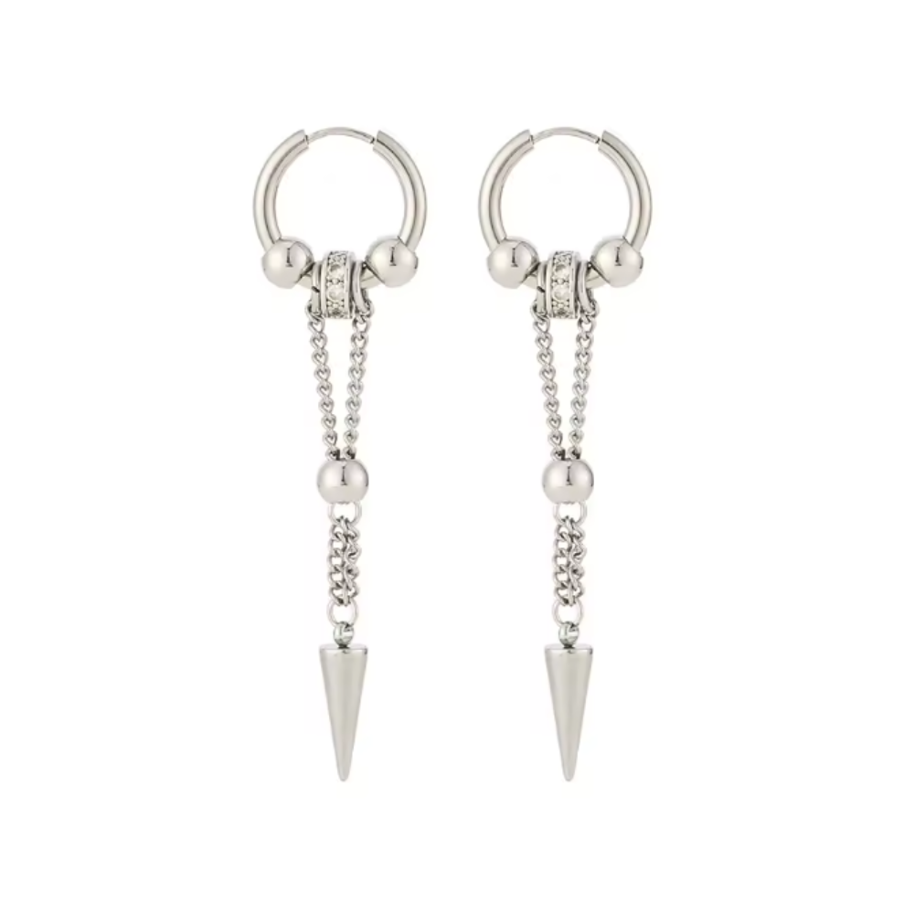 Glam-Punk Long Spike Dangling Hoop Earrings - Pair - Stainless Steel
