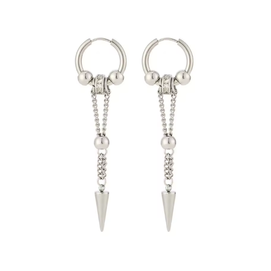 Glam-Punk Long Spike Dangling Hoop Earrings - Pair - Stainless Steel