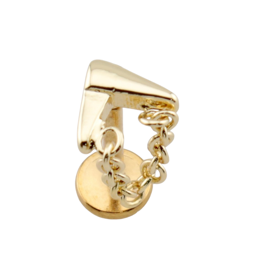 Threadless Push In Chevron with Dangling Chain Flat Back Stud - 316L Stainless Steel