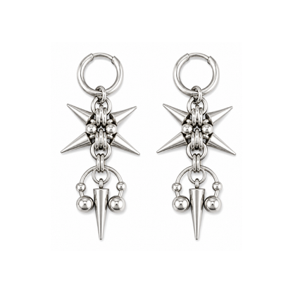 Punk Spike Horseshoe Dangling Hoop Earrings - Pair - Stainless Steel