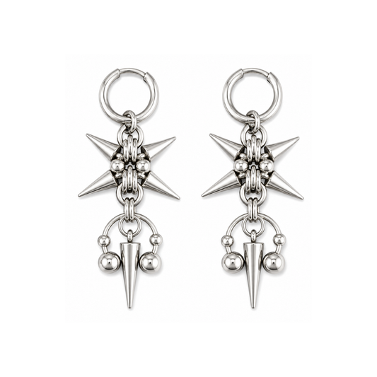 Punk Spike Horseshoe Dangling Hoop Earrings - Pair - Stainless Steel