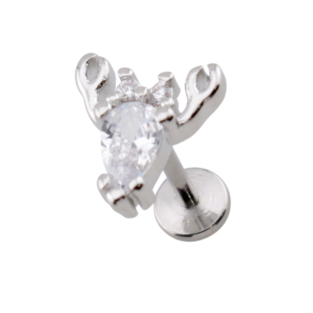 Threadless Push In CZ Crystal Lobster Flat Back Stud - 316L Stainless Steel