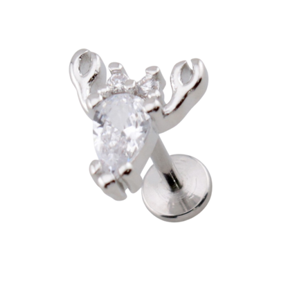 Threadless Push In CZ Crystal Lobster Flat Back Stud - 316L Stainless Steel