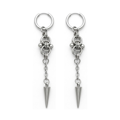 Chain Knot Long Spike Dangling Hoop Earrings - Pair - Stainless Steel