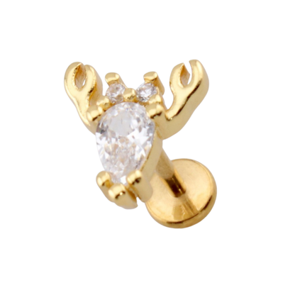Threadless Push In CZ Crystal Lobster Flat Back Stud - 316L Stainless Steel