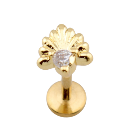 Threadless Push In CZ Crystal Onate Shell Flat Back Stud - 316L Stainless Steel