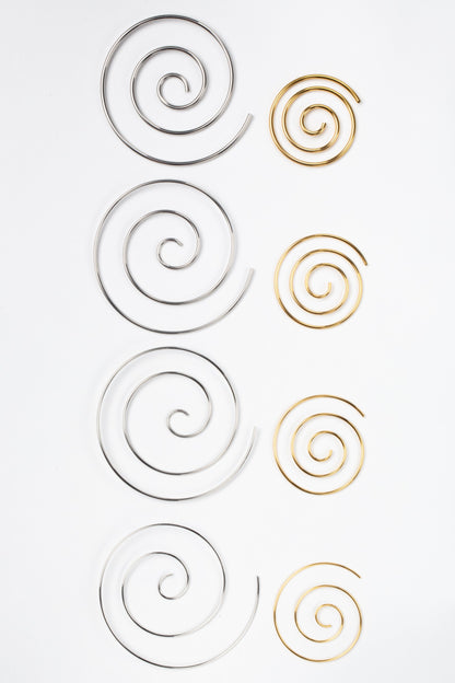 Set of Small and Large Spiral Coiled Hoop Earrings - Stainless Steel