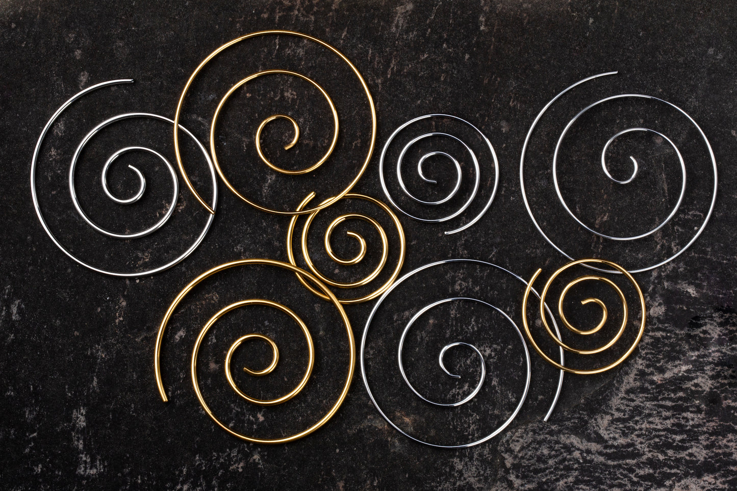Set of Small and Large Spiral Coiled Hoop Earrings - Stainless Steel