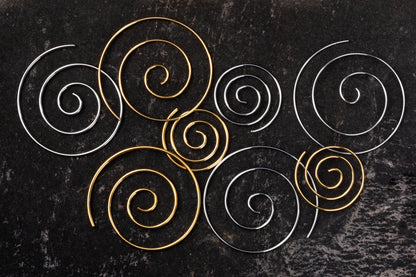 Set of Small and Large Spiral Coiled Hoop Earrings - Stainless Steel