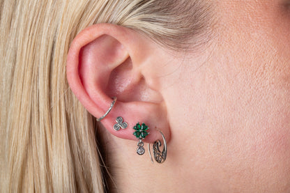 CZ Crystal Shamrock with Dangling Gem Barbell Stud - 316L Stainless Steel