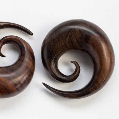 Organic Sono Wood Spiral Tapered Hanger Ear Plugs - Pair