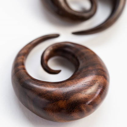 Organic Sono Wood Spiral Tapered Hanger Ear Plugs - Pair