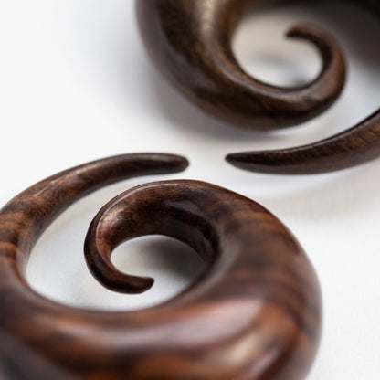 Organic Sono Wood Spiral Tapered Hanger Ear Plugs - Pair