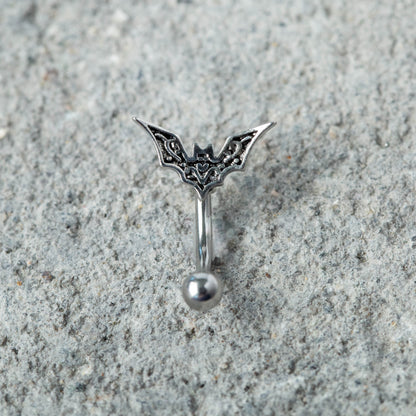 Horror Bat Top Curved Barbell Eyebrow Ring - 316L Stainless Steel