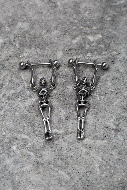 Hanging Skeleton Nipple Barbells - Stainless Steel - Pair