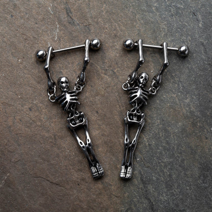 Hanging Skeleton Nipple Barbells - Stainless Steel - Pair