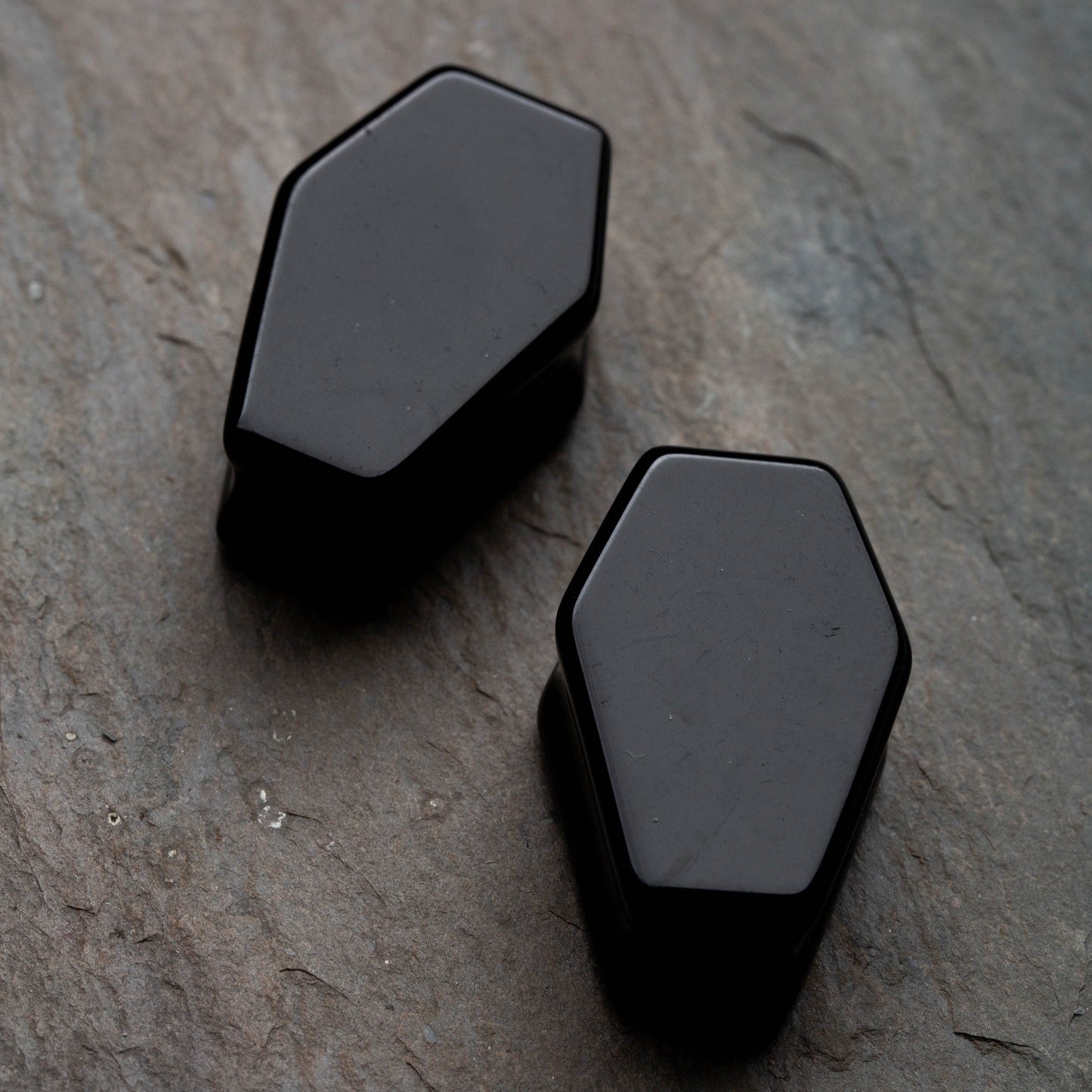 Natural Obsidian Stone Black Coffin Shaped Double Flared Plug Gauges - Pair