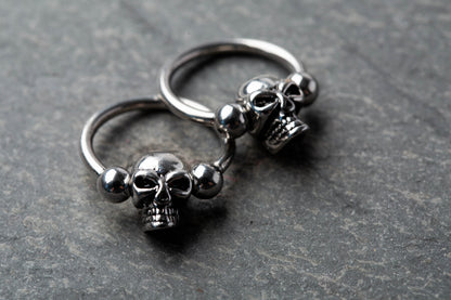 Skull Captive Bead Nipple Rings - 316L Surgical Steel - Pair