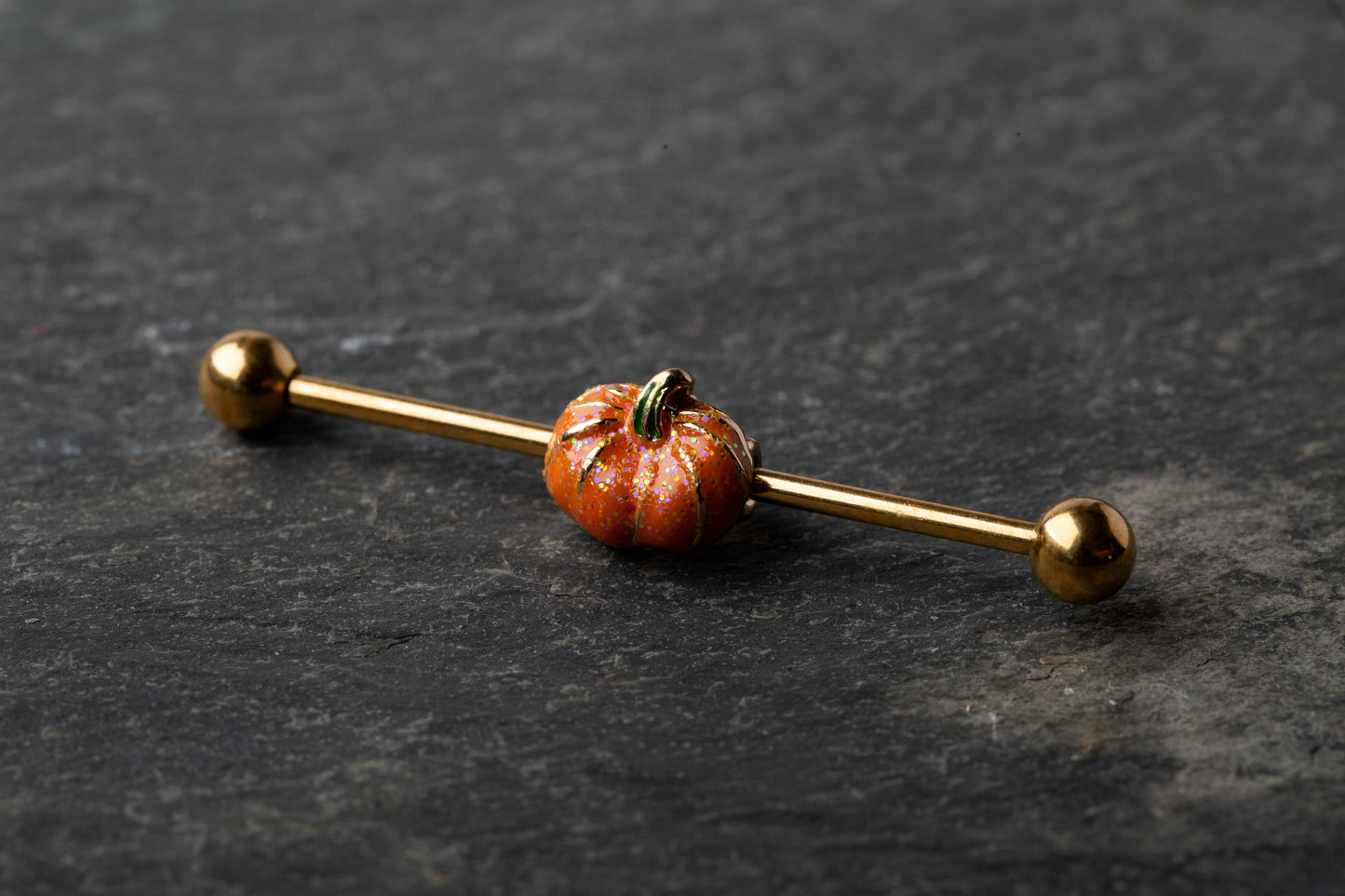 Little Glitter Pumpkin Industrial Barbell - 316L Stainless Steel