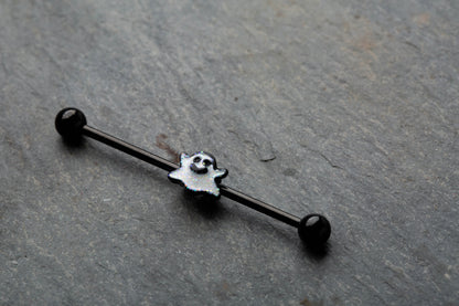 Smiling Spooky Ghost Industrial Barbell - 316L Stainless Steel