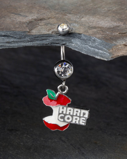 Hardcore Apple Engraved Dangling Belly Button Ring - Stainless Steel