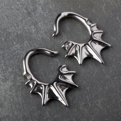 Flying Bat Wing Hanging Taper Plugs - Stainless Steel - Pair