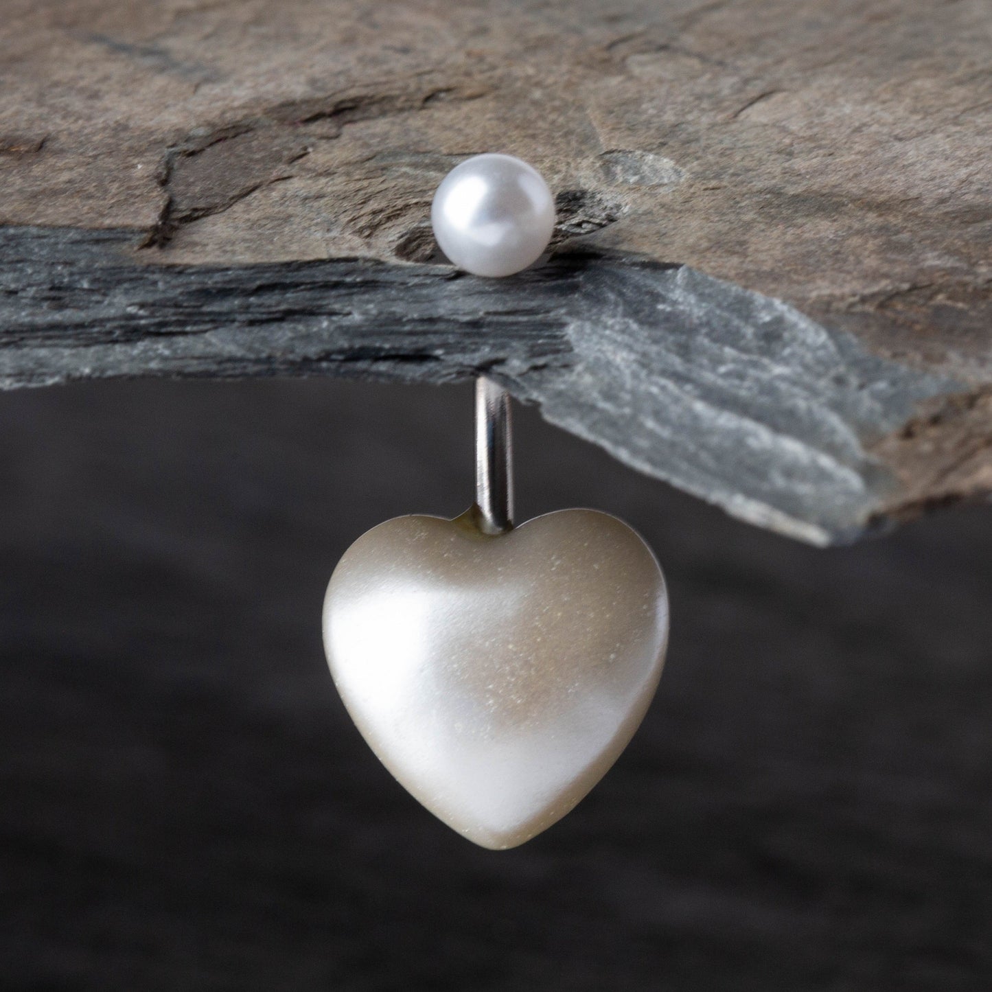 Faux Pearl Heart Belly Button Ring - 316L Stainless Steel