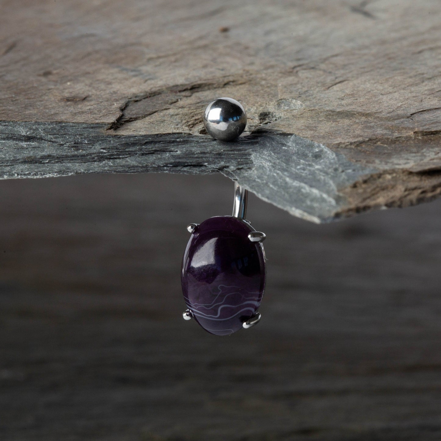 Oval Semi-Precious Stone Belly Button Ring - 316L Surgical Steel