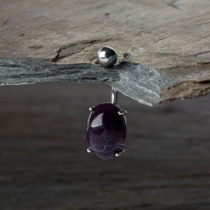 Oval Semi-Precious Stone Belly Button Ring - 316L Surgical Steel