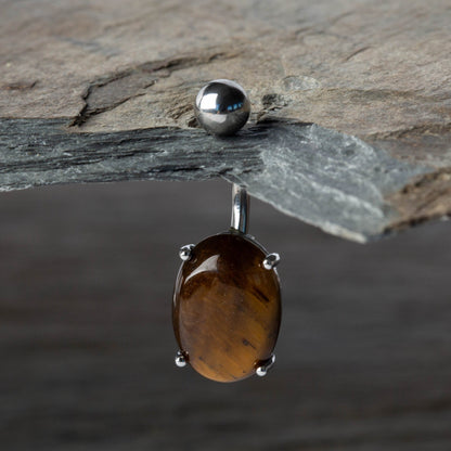 Oval Semi-Precious Stone Belly Button Ring - 316L Surgical Steel