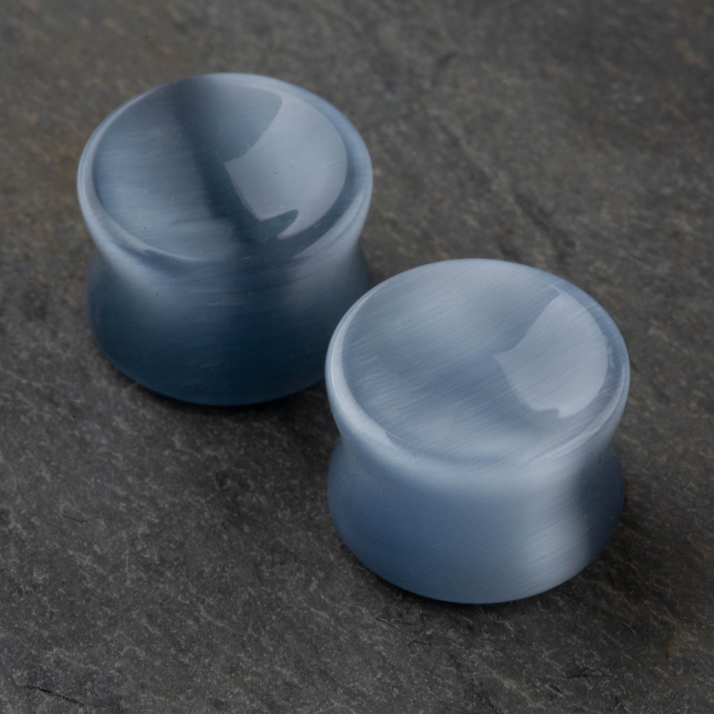 Natural Grey Cat's Eye Concave Stone Saddle Plugs