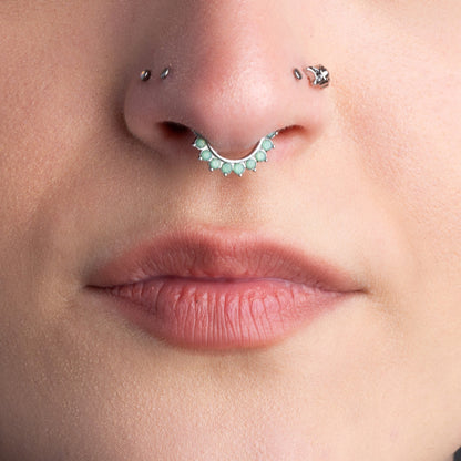 Paved Opalite Septum Clicker Ring - Stainless Steel