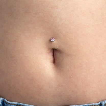 Threadless Convex Base CZ Crystal Floating Belly Button Ring - F136 Implant Grade Titanium