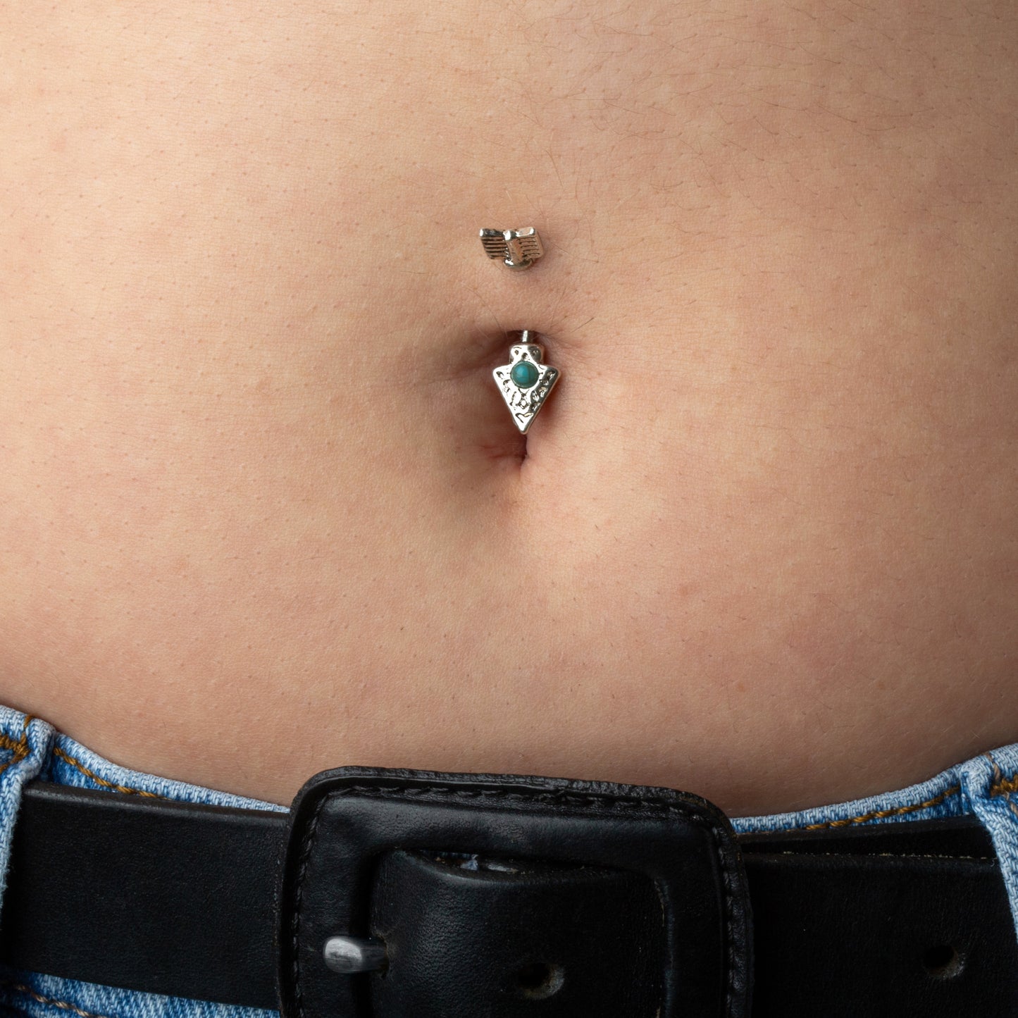 Turquoise Tribal Arrow In and Out Belly Button Ring - 316L Stainless Steel