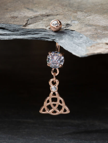 Celtic Knot Dangling Belly Button Ring - Rose Gold Plated Stainless Steel