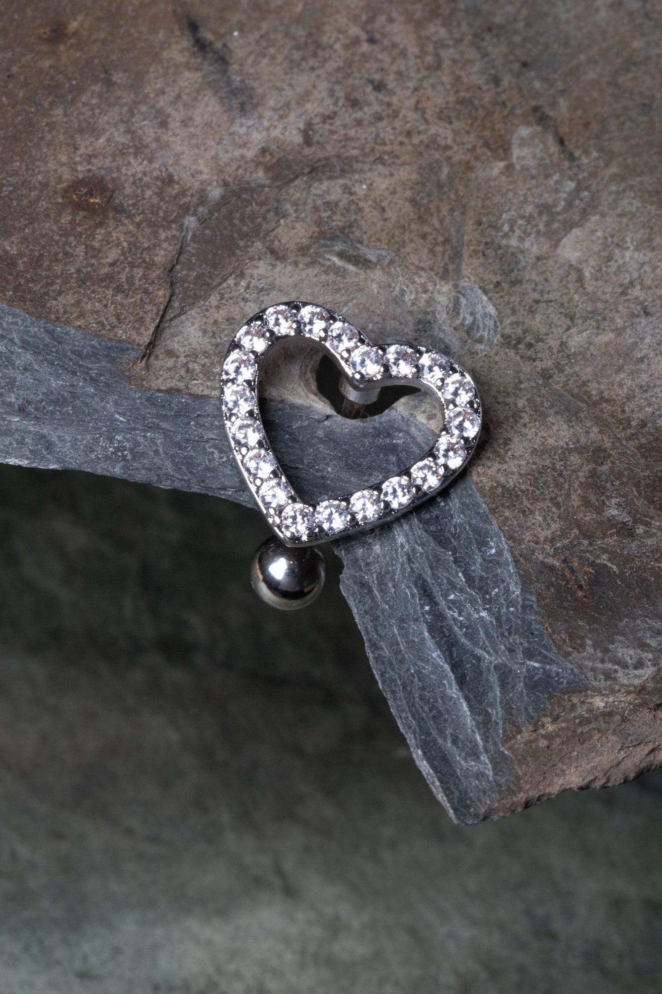 CZ Crystal Heart Reverse Belly Button Ring - 316L Stainless Steel