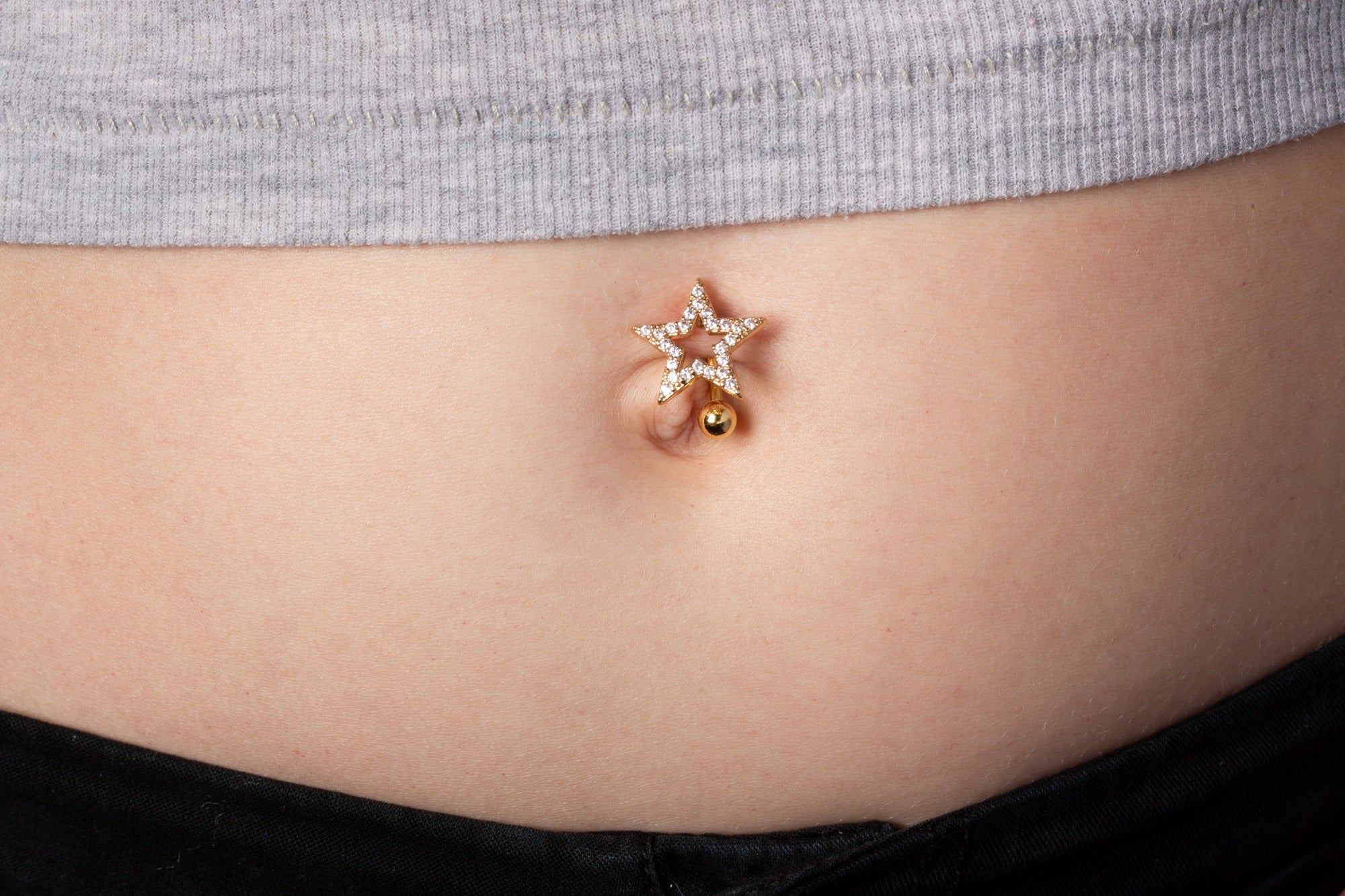 CZ Crystal Star Reverse Belly Button Ring - 316L Stainless Steel