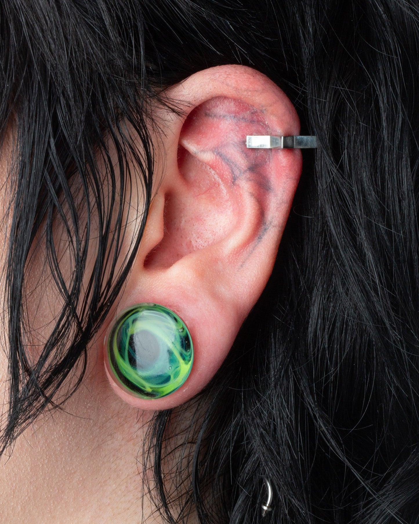 Green Swirling Smoke Glass Double Flared Plugs - Pair